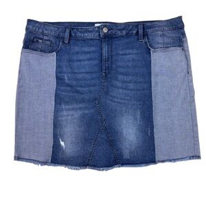 Libby Edelman Colorblock Denim Distressed Mini Skirt XXL Raw Hem Stretch